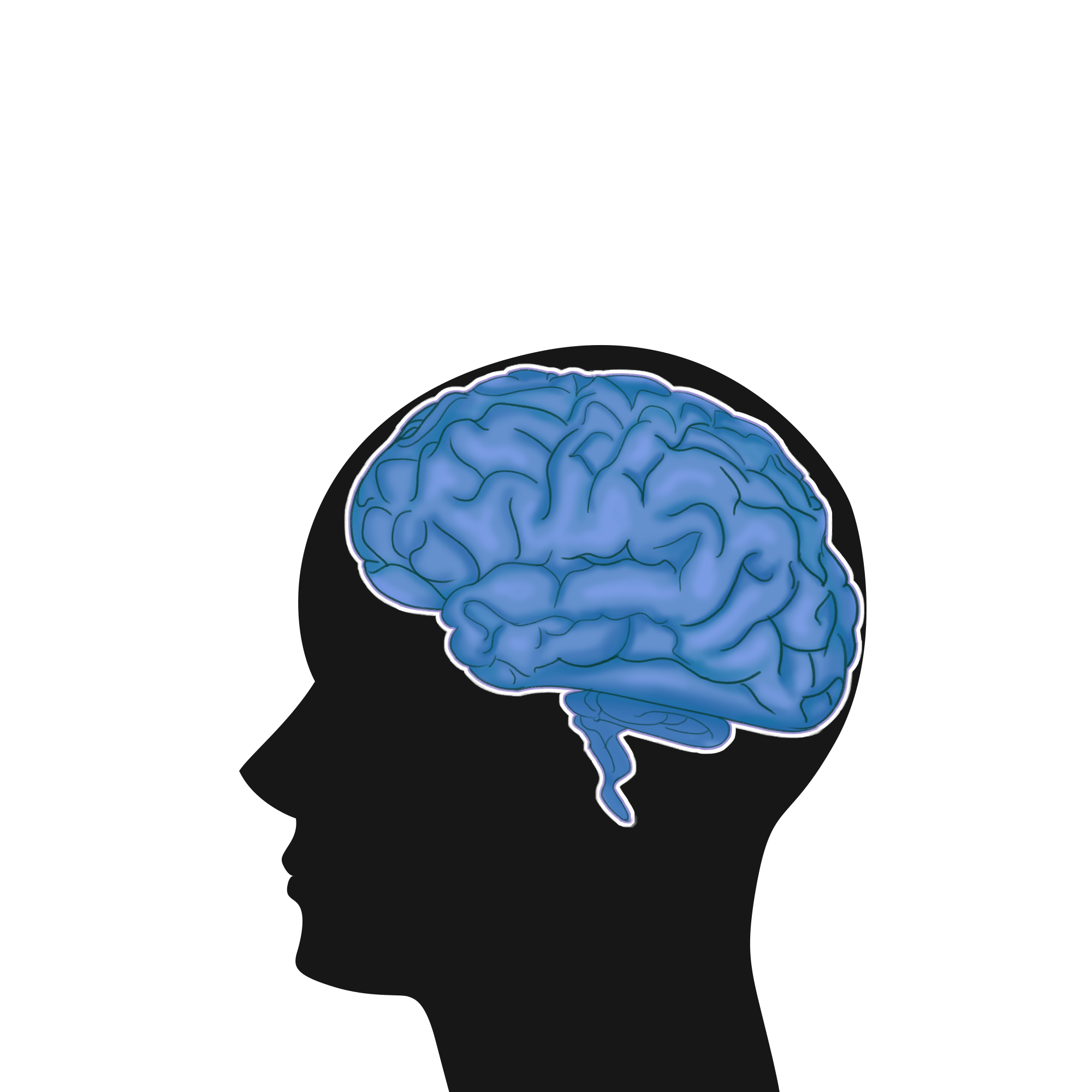 logo for quiz header. Black bust with a blue brain showing inside